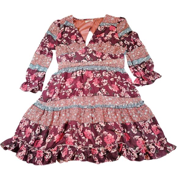 Sage the Label Dress Womens Medium Burgundy Bohemian Cottage Core Prairie Floral - Picture 3 of 16